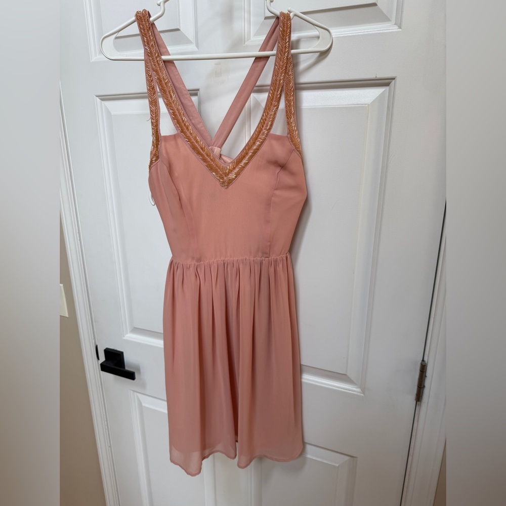 Foreign Exchange Peach V-Neck Mini Dress